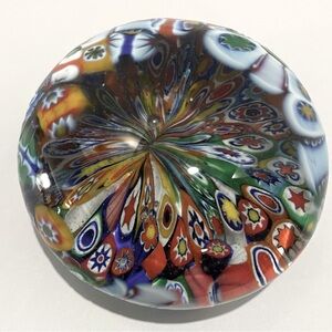 VTG Millefiori Art Glass Paperweight Gold Flake Accent on Bottom 2" Starburst